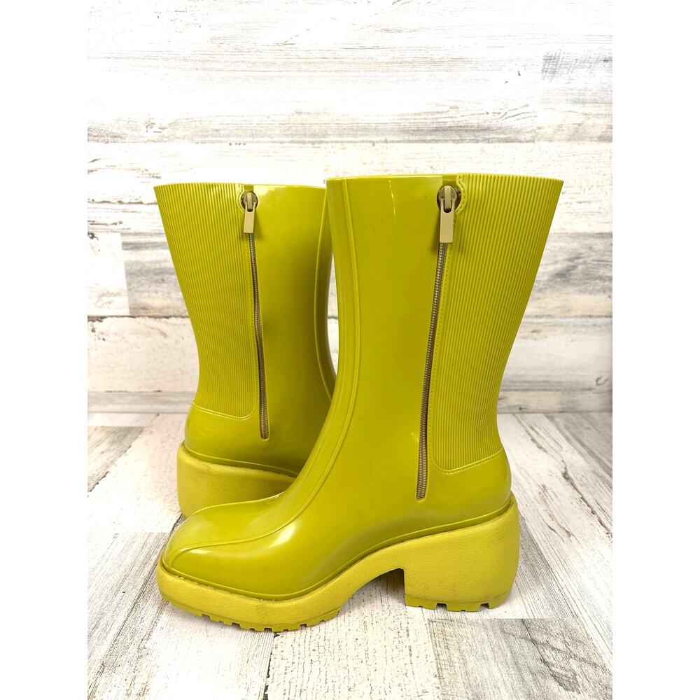 Melissa Womens 7 Nancy Lime Green Heeled Rubber Rain Platform Boots